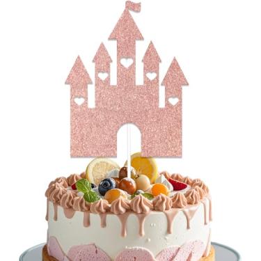 Imagem de Rose Gold Castle Happy Birthday Cake Topper, Princess Theme Baby Shower Decorations, Princess Prince Wedding Anniversary Party Supplies