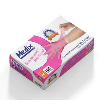 Imagem de Medix Luva Nitrilica Rosa Sem Pó Brasil Tamanho P - Caixa Com 100 Unidades