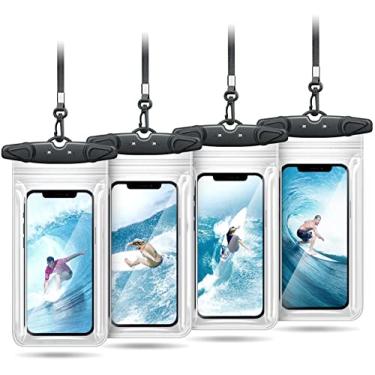 Imagem de Bolsa universal à prova d'água para celular, pacote com 4 capas IPX8 à prova d'água compatíveis com iPhone 15 14 13 12 11 Pro Max Pro Plus, Galaxy S23 S22 S21 Note 20/10/9 até 19 cm, bolsa seca para