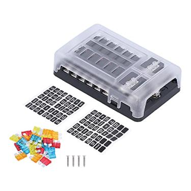 Imagem de Caixa de Fusíveis de Lâmina, Placa de Bloco de Fusíveis Automático de 12 Vias PBT Suporte de Painel de Fusíveis de Lâmina Kit de Caixa de Fusíveis Com Luz Indicadora LED Proteção