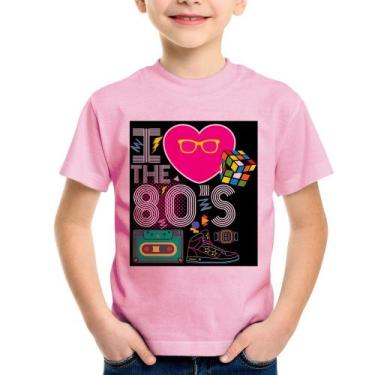 Imagem de Camiseta Infantil I Love the 80's - Foca na Moda, Rosa bebê, 8