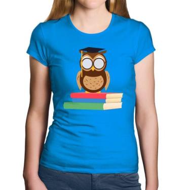 Imagem de Baby Look Algodão Coruja Estudante - Foca na Moda, Azul, P