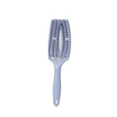 Imagem de Escova esfoliante elástica oca de nylon, pente de massagem feminino, ferramenta de estilo para salão de beleza, cabelo cacheado, especial para perucas de cabelo real (SanDuanLKFS-azul)