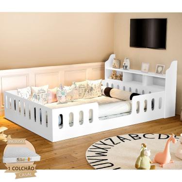 Imagem de Cama Casal Design Montessoriana Helo com Nicho + Kit D28 Branca - Divaloto Móveis