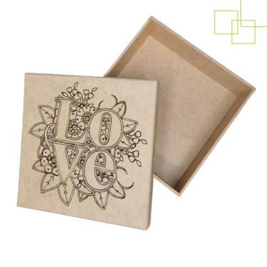 Imagem de Caixa 15x15x5 MDF Decorada Love Flores Embalagem Presente Multiuso Nam