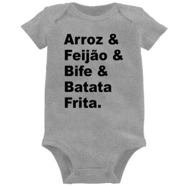 Imagem de Body Bebê Arroz & Feijão & Bife & Batata Frita - Foca na Moda, Cinza, 