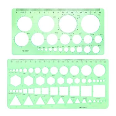 Imagem de 2 peças de modelo de círculo, estêncil circular para esboço, régua geométrica, estêncil, estêncil, molde de medição de plástico, estênceis redondos para escritório, escola, edifícios, modelos