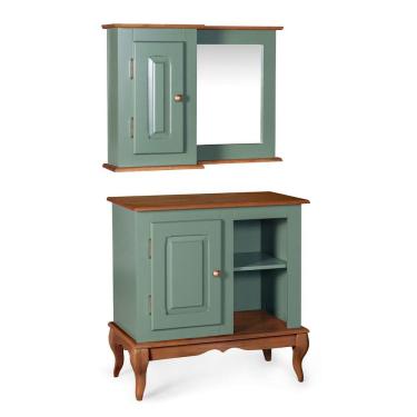Imagem de Gabinete para Banheiro 1 Porta e Armário Espelheira Dália 3051 Linz Móveis - Verde Musgo/Imbuia Glazer