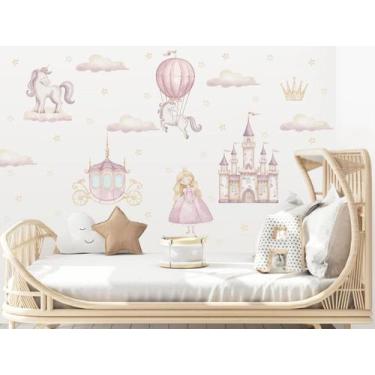 Imagem de Adesivo de Parede Princesas Cute Aquarela Castelo Carruagem - Adesivos
