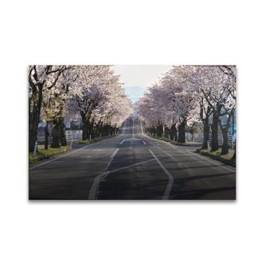 Imagem de Impressão em tela floral de primavera. Arte de parede de flores modernas. Pôster em tela de flores de cerejeira. Arte impressa para sala de estar, escritório, decoração de parede de casa, 40 x 60 cm