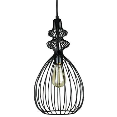 Imagem de Sunlite 07062-SU Luminária industrial de metal com pingente oval inspirado no vintage, decoração de fazenda antiga, soquete base única média (E26), cabo trançado de 116 cm, acabamento preto fosco