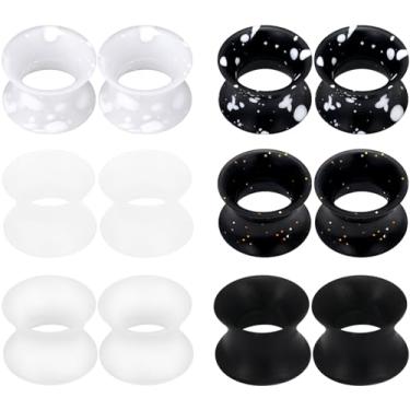 Imagem de Kridzisw 6G 4G 2G 0G 00G 12 mm 14 mm 16 mm 18 mm 20 mm alargadores de orelha de silicone ultrafino, alargadores de orelha, brincos flexíveis, preto e branco, alargador de túnel para mulheres e homens,