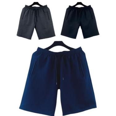 Imagem de kit 3 bermudas moletom masculino adulto bolsos lateral com ziper - f.g