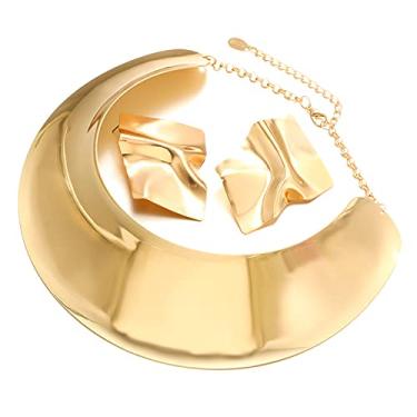 Imagem de Colar gargantilha africana grossa punk conjunto de brincos pendentes de gota banhado a ouro 14K banhado a prata exagerado gótico exagerado colar de declaração para mulheres meninas adolescentes hip