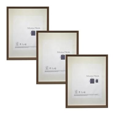 Imagem de KIT 3 Porta Retratos Quadrado de Vidro com Paspatur Expositor para Fotos 70x50 Versátil para Parede ou Balcão Outlet dos Quadros LLA (Tabaco)