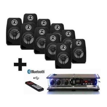Imagem de Kit Som Ambiente 10 Caixas Pretas + Amplificador Bluetooth - ORION