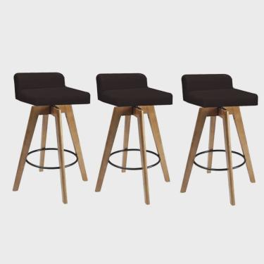 Imagem de Kit 03 Banqueta Alta Com Encosto Giratória Rute Madeira Balcão Bistrô Cozinha Suede Marrom - Ahz Móveis