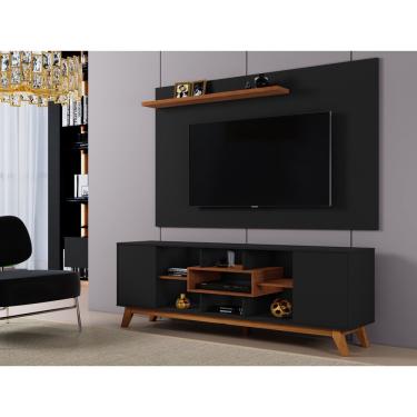 Imagem de Estante Home Detroit Preto/Canela Para Tv Até 65 Polegadas -2 Portas -Base Madeira- Carmolar