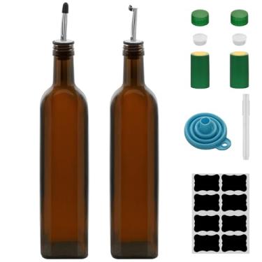 Imagem de Garrafa dispensadora de azeite de oliva de 750 ml, conjunto dispensador de óleo de vidro e vinagre de 750 ml com despejadores e funil, garrafas de óleo para cozinha, garrafas de óleo de grande