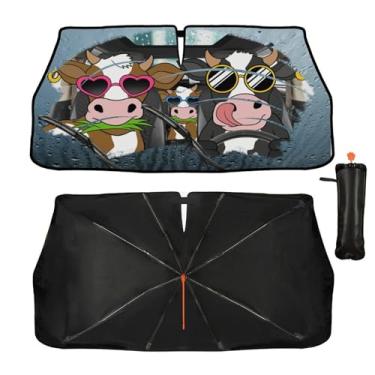 Imagem de Guarda-sol engraçado vaca carro pára-brisa guarda-sol janela frontal bloqueio raios UV calor manter o veículo fresco acessórios de carro auto para-brisa guarda-chuva para-sol capa