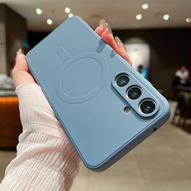 Imagem de Capa magnética de silicone líquido com carregamento sem fio para Samsung S25 S24 S23FE S22 Plus Ultra A55 A15 A35 A05 Capa macia, cinza azul, para Samsung S23