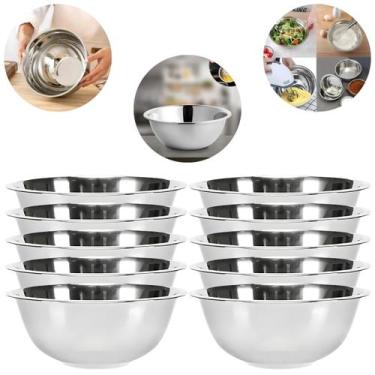 Imagem de 10 Tigelas Cumbuca Bacia Saladeira Grande De Aço Inox 2,4L - Top