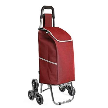 Imagem de YGCBL Carrinhos de mão portáteis multifuncionais, carrinho de compras, tecido Oxford, tubo de aço, rolamento dobrável, roda de borracha, suba as escadas, resistente ao desgaste, 3 cores, vermelho