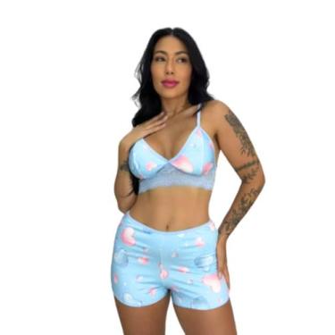 Imagem de Kit Até 4 Short Doll Lara Estampado Tecido Romantic com Renda e Ajuste