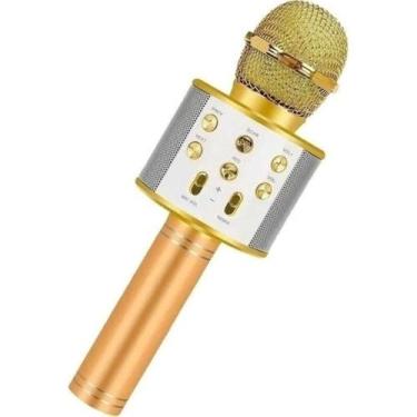 Imagem de Microfone Karaoke Bluetooth 2 Alto-Falant Usb Ws-858 - KTV, Dourado