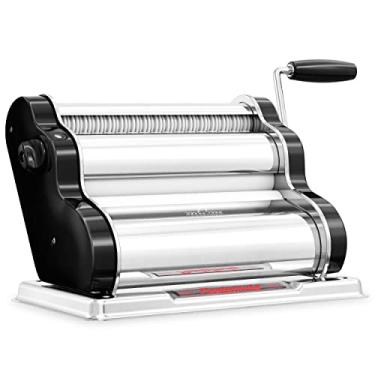 Imagem de PASTALINDA Máquina de fazer massa clássica 260, rolos de 26 cm de largura, 9 posições de espessura, 2 posições de corte, aço inoxidável. Inclui manivela de mão reforçada e dois grampos (preto)
