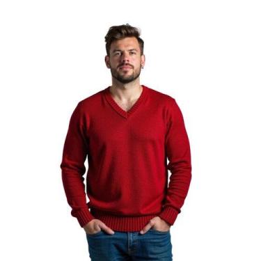 Imagem de Blusa Suéter Masculino Em Tricot Frio Casaco Grosso - KantyLan, Vermel