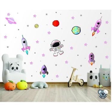 Imagem de Adesivo De Parede Infantil Astronauta Galaxia E Foguetes