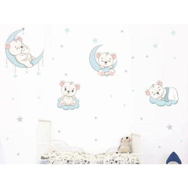 Imagem de Adesivo De Parede Infantil Ursinhos Lua Nuvens Baby