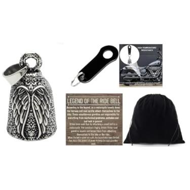 Imagem de KMA Est. 2005 THE RIDE BELL Asas de anjo da guarda prata com gancho preto para motociclista Lucky Charm Biker Luck Gift