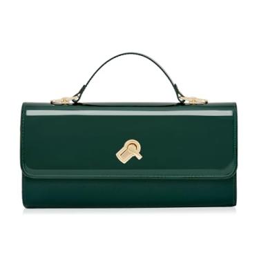 Imagem de Huralona Bolsa clutch à noite, bolsa tiracolo quadrada com corrente destacável, bolsa de ombro de couro sintético para mulheres, Verde escuro
