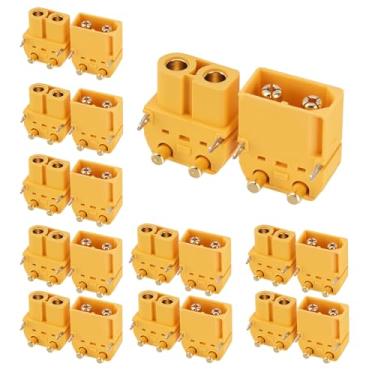 Imagem de ELFCULB 10 pares de conectores macho e fêmea Amass XT60PW, banhados a ouro para drones FPV RC bateria/aviões/UAVs, adaptador de plugue Lipo Drone (Amarelo)