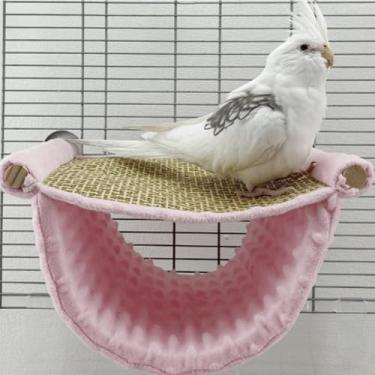 Imagem de CXYYXF Cama de barraca de pássaros para gaiola, rede pendurada, cabana, barraca de papagaio, brinquedo, ninho de pássaro, poleiro para periquitos, calopsitas de cacatua, para todas as estações (rosa