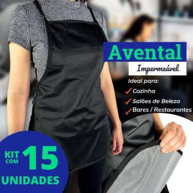 Imagem de Kit 15 Unidades Avental de Cozinha e Lavanderia Impermeável Preto Liso Uniforme