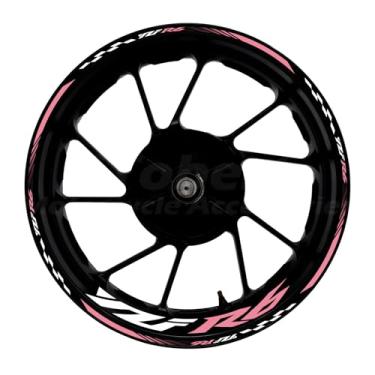 Imagem de Awonderful Kit de listras refletivas para motocicleta, adesivos de aro de roda de vinil compatíveis com Yamaha YZF R6 1998-2016 (rosa)