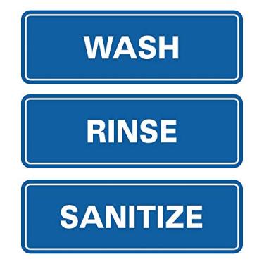 Imagem de All Quality Conjunto padrão de 3 placas para pia de pia de lavatório - Sinais de pia de cozinha para restaurante e comercial - fácil de instalar - azul (pequeno)