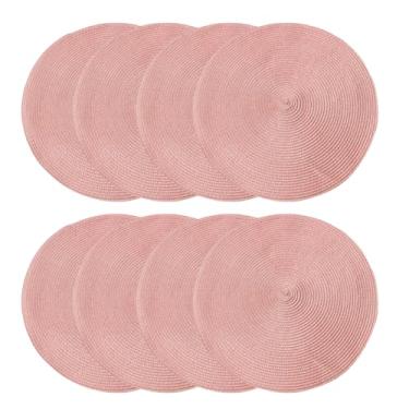 Imagem de Jogo Americano Rosa 8 Peças Redondo 38cm Mesa Posta Decoracao Cozinha Trama Poliester