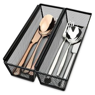 Imagem de Organizador de talheres para gaveta, organizador de gaveta de utensílios, 2 unidades de bandeja organizadora de talheres para gaveta com braço interligado