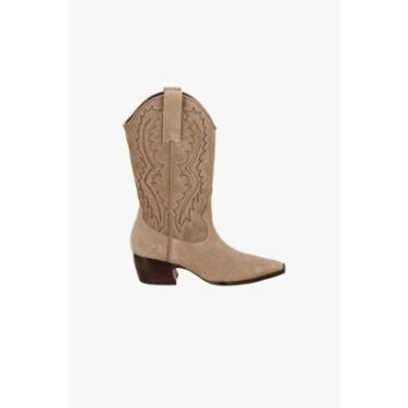 Imagem de Bota Luiza Barcelos Cano Médio Cowboy Em Camurça Bege-Feminino