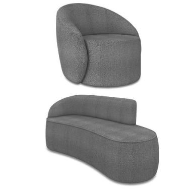 Imagem de Sofá 3 Lugares Orgânico 180cm Morgan E Poltrona Lua Bouclê Grafite D03