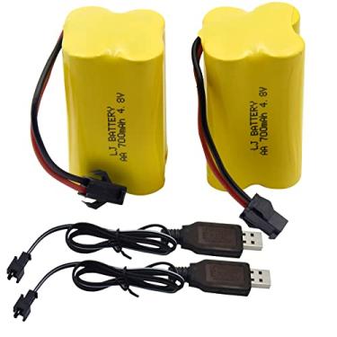 Imagem de Blomiky Pacote com 2 baterias F3 4,8V 700mAh AA Nicd Square Type Plug SM-2P e cabo de carregador USB para HY800 F1 F3 RC Boat e RC Bus RC School Bus F3 bateria e USB 2