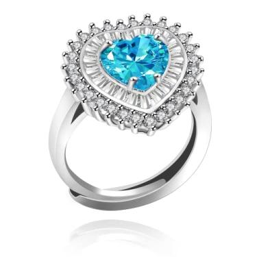 Imagem de Uloveido Anel de noivado feminino de cristal em forma de coração de amor tamanho ajustável solitário zircônia cúbica banhado a platina, Cristal, Zircônia cúbica