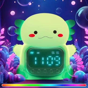Imagem de Aokpsrt Axolotl Despertador com Luz Noturna para Crianças, Lâmpada de Silicone Recarregável Hora de Despertar Relógio Bonito Animal Lâmpada de Mesa, Companheiro Perfeito para Meninos e Meninas, Verde