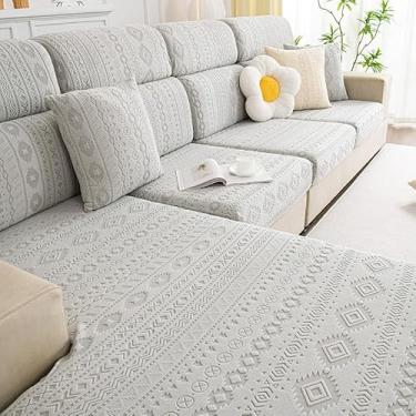 Imagem de AUCOOMA Capas de sofá cúbicas boho mágicas de jacquard, macias, laváveis e elásticas, protetores de móveis antiderrapantes (1 peça, médio, cinza)
