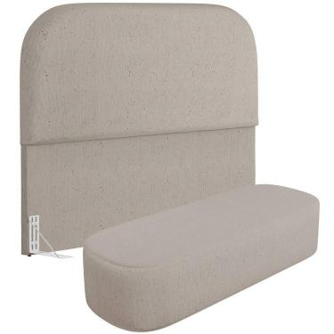 Imagem de Cabeceira Cama Box Casal 140cm Lanna Com Puff Recamier Doha W01 Linho Bege - Lyam Decor