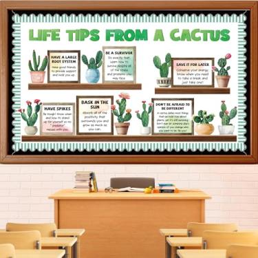 Imagem de Conjunto de decorações de quadro de avisos de cacto, vegetação motivacional suculenta decoração de sala de aula cacto pôster educacional recortes biblioteca volta às aulas decoração de porta de parede